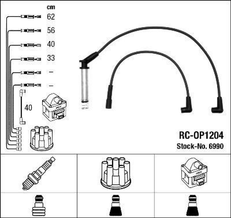 NGK 6990 Z&uuml;ndleitungssatz RC-OP1204 |Z&uuml;ndkabel