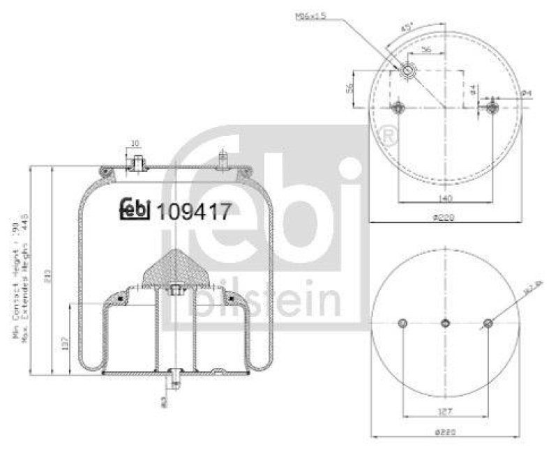 FEBI BILSTEIN 109417 Luftfederbalg mit Stahlkolben und Kolbenstange für Scania