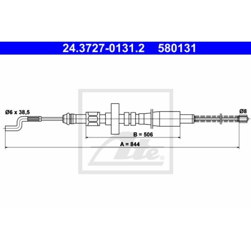 ATE 24.3727-0131.2 Bremsseil f&uuml;r VW TRAPO T4 90- (T4)ALLE TYPEN