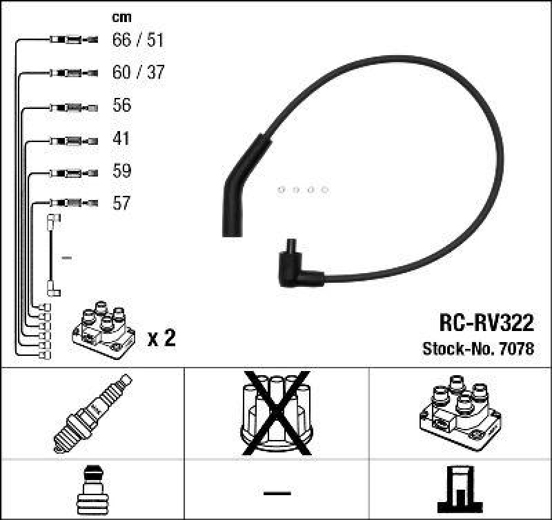NGK 7078 Z&uuml;ndleitungssatz RC-RV322 |Z&uuml;ndkabel