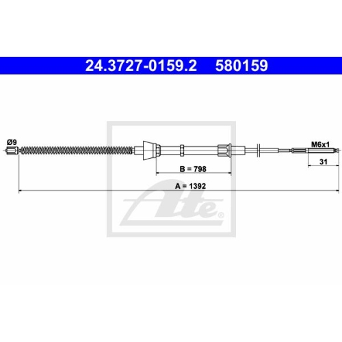 ATE 24.3727-0159.2 Bremsseil für Seat Arosa/VW Lupo 97- Lupo,Arosa