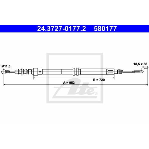 ATE 24.3727-0177.2 Bremsseil f&uuml;r VW TRANSPORTER (T4) (90