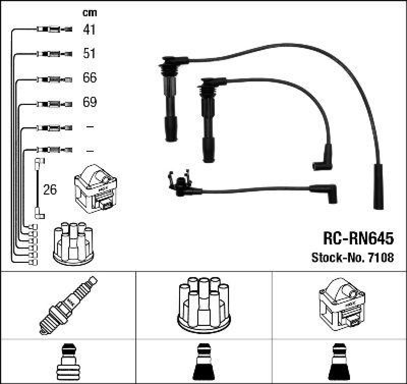 NGK 7108 Z&uuml;ndleitungssatz RC-RN645 |Z&uuml;ndkabel