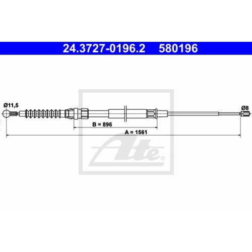 ATE 24.3727-0196.2 Bremsseil f&uuml;r VW TOURAN (03-)