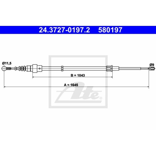 ATE 24.3727-0197.2 Bremsseil f&uuml;r SEAT SKODA VW
