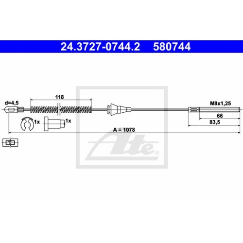 ATE 24.3727-0744.2 Bremsseil f&uuml;r Opel Corsa B,Tigra 93-