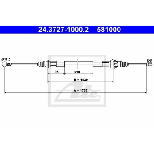 ATE 24.3727-1000.2 Bremsseil f&uuml;r OPEL RENAULT