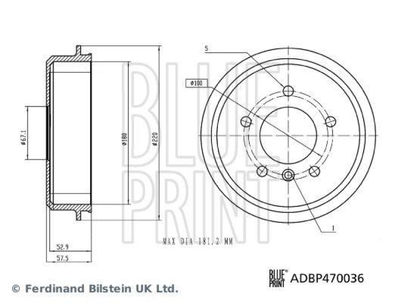BLUE PRINT ADBP470036 Bremstrommel f&uuml;r Mercedes-Benz PKW