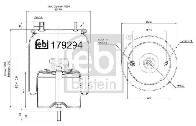 FEBI BILSTEIN 179294 Luftfederbalg mit Stahlkolben und Kolbenstange für Gigant