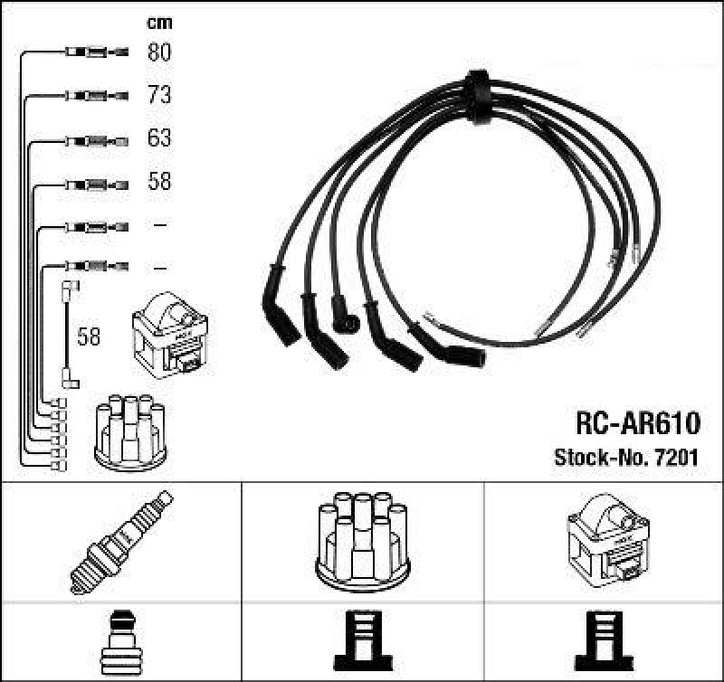 NGK 7201 Z&uuml;ndleitungssatz RC-AR610 |Z&uuml;ndkabel