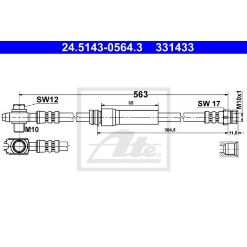 ATE 24.5143-0564.3 Bremsschlauch f&uuml;r AUDI A3 / SEAT ALTEA/LEON II