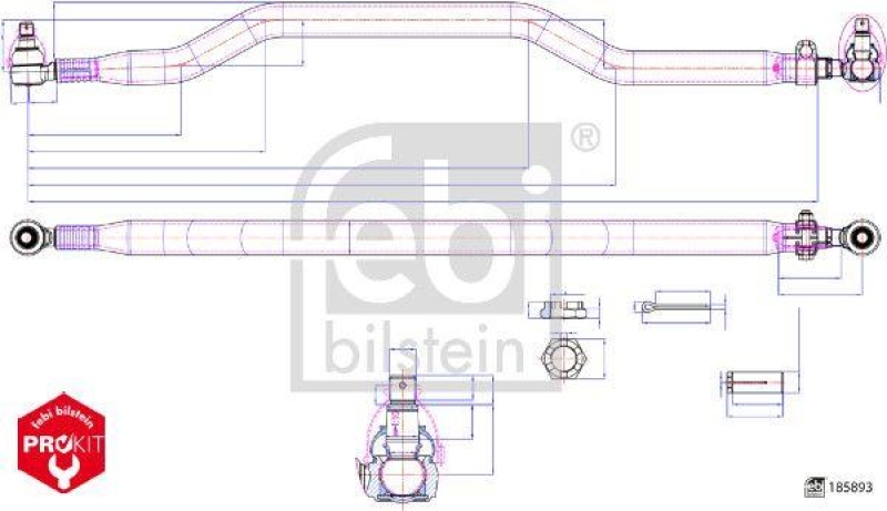 FEBI BILSTEIN 185893 Spurstange mit Kronenmuttern und Splinten f&uuml;r Iveco