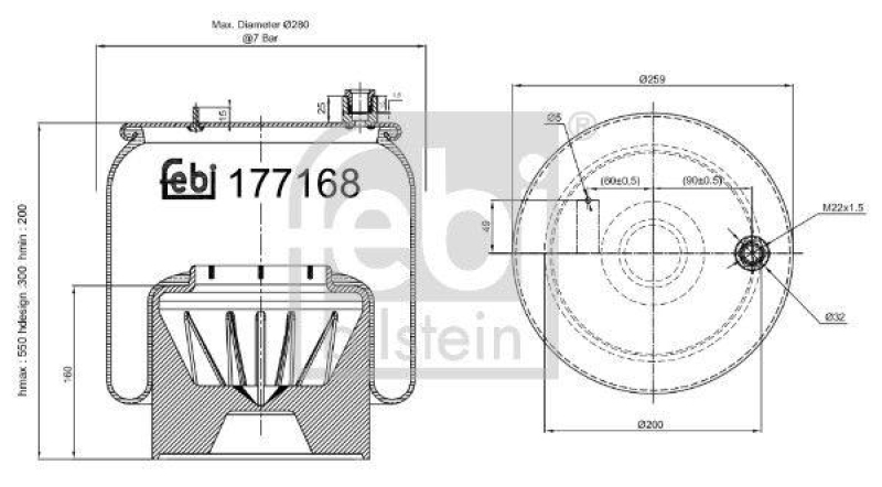 FEBI BILSTEIN 177168 Luftfederbalg mit Stahlkolben für Mercedes-Benz