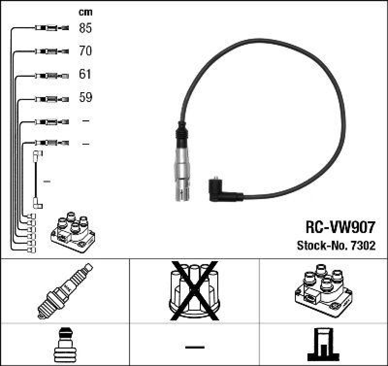 NGK 7302 Z&uuml;ndleitungssatz RC-VW907 |Z&uuml;ndkabel