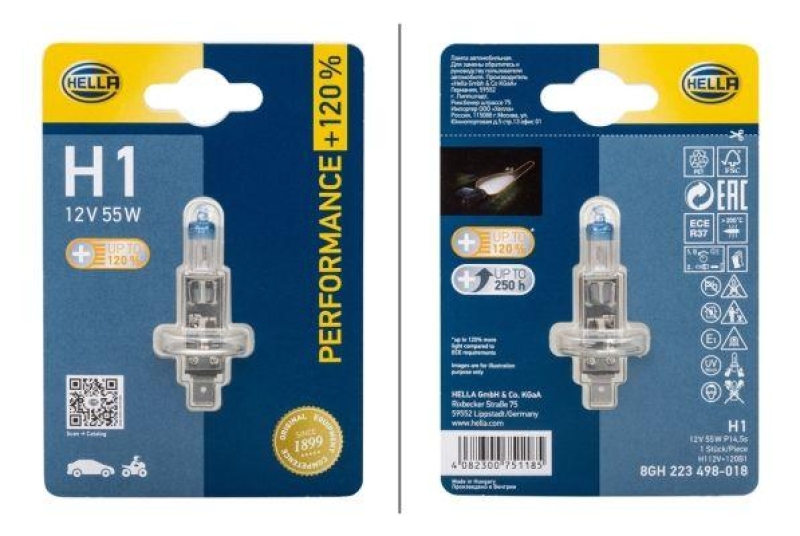 HELLA 8GH 223 498-018 Glühleuchte 12V H1 P14,5s