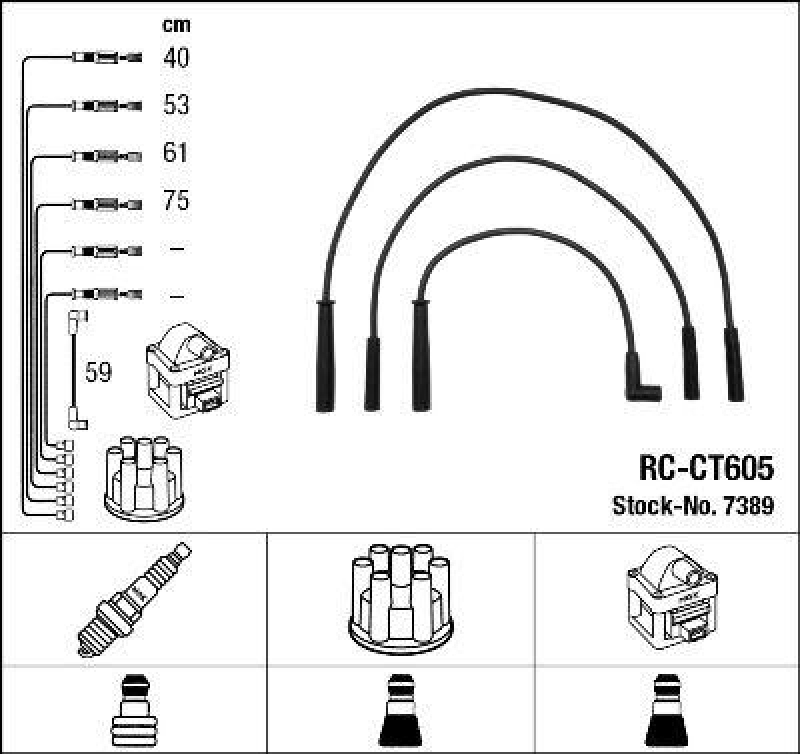 NGK 7389 Z&uuml;ndleitungssatz RC-CT605 |Z&uuml;ndkabel