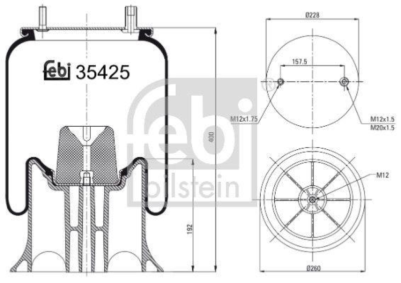 FEBI BILSTEIN 39425 Luftfederbalg mit Kunststoffkolben für Fruehauf (Crane)