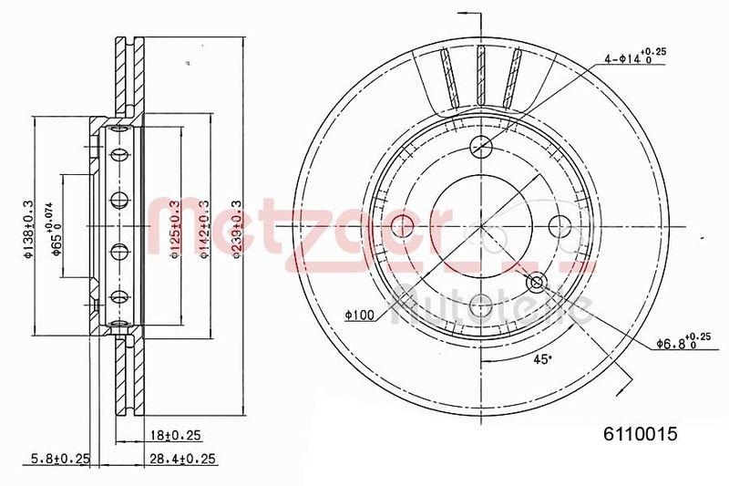 METZGER 6110015 Bremsscheibe Lack/Ks f&uuml;r VW VA