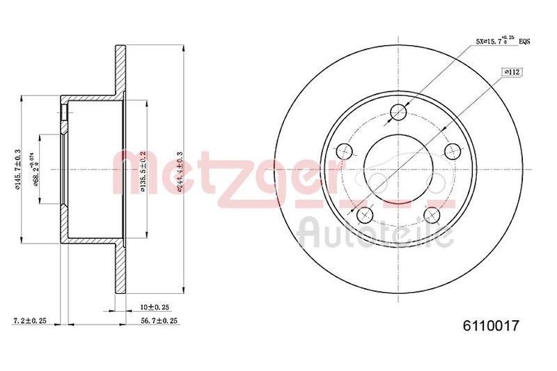 METZGER 6110017 Bremsscheibe Lack/Ks f&uuml;r AUDI HA