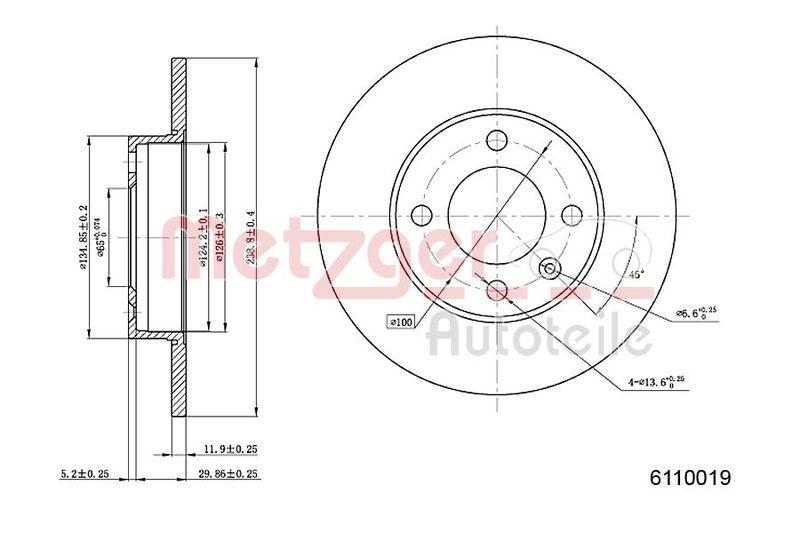 METZGER 6110019 Bremsscheibe Lack/Ks/Ms f&uuml;r AUDI/SEAT/VW VA