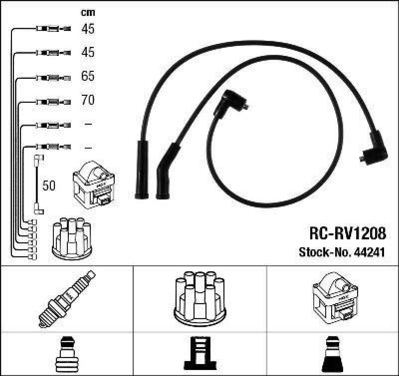 NGK 44241 Z&uuml;ndleitungssatz RC-RV1208 |Z&uuml;ndkabel