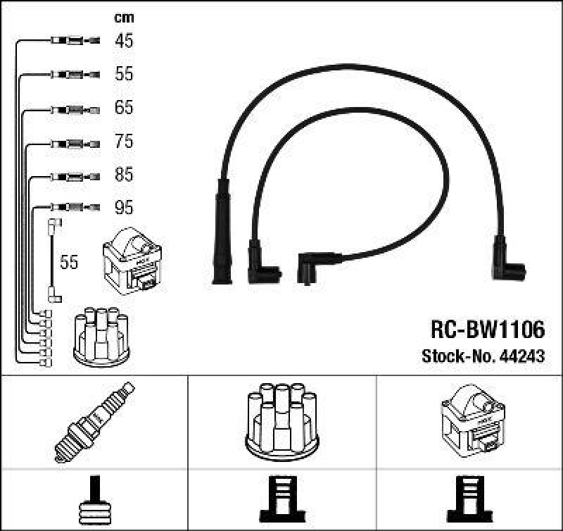 NGK 44243 Z&uuml;ndleitungssatz RC-BW1106 |Z&uuml;ndkabel