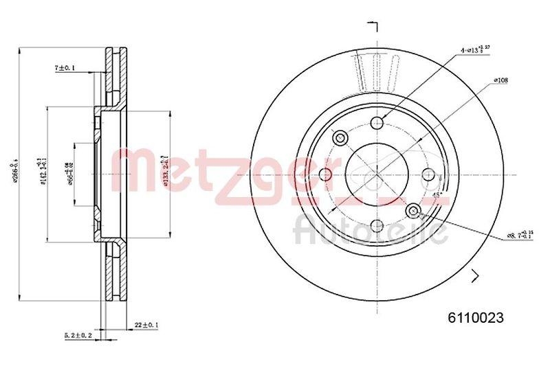 METZGER 6110023 Bremsscheibe Lack/Ks/Ms f&uuml;r CITROEN/PEUGEOT VA