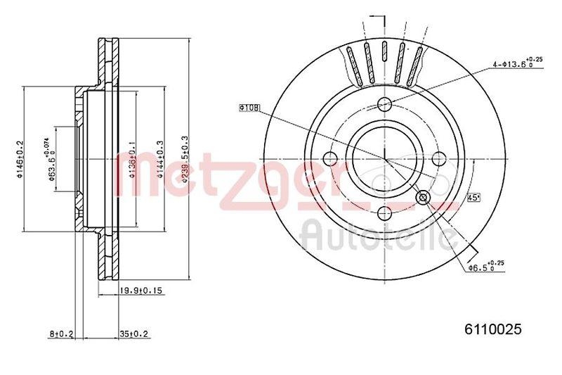 METZGER 6110025 Bremsscheibe Lack/Ks f&uuml;r FORD VA