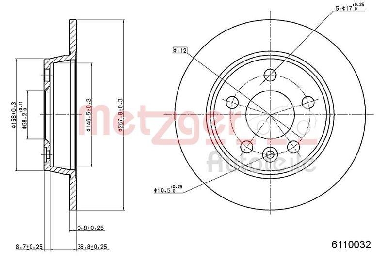 METZGER 6110032 Bremsscheibe Lack/Ks f&uuml;r FORD/SEAT/VW HA