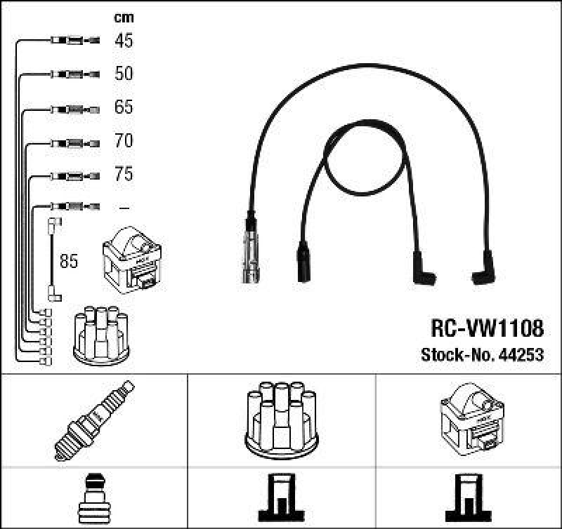NGK 44253 Z&uuml;ndleitungssatz RC-VW1108 |Z&uuml;ndkabel