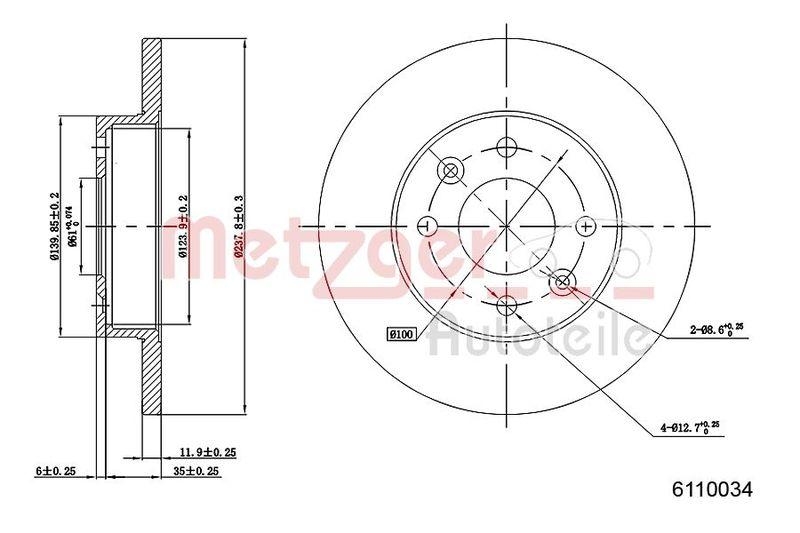 METZGER 6110034 Bremsscheibe Lack/Ks/Ms f&uuml;r RENAULT VA