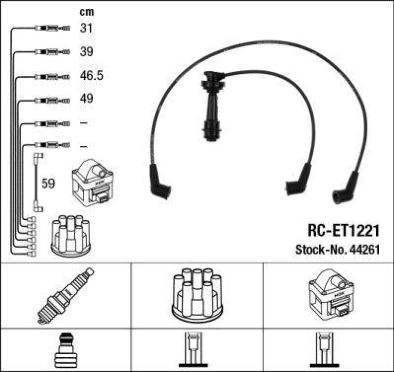 NGK 44261 Z&uuml;ndleitungssatz RC-ET1221 |Z&uuml;ndkabel