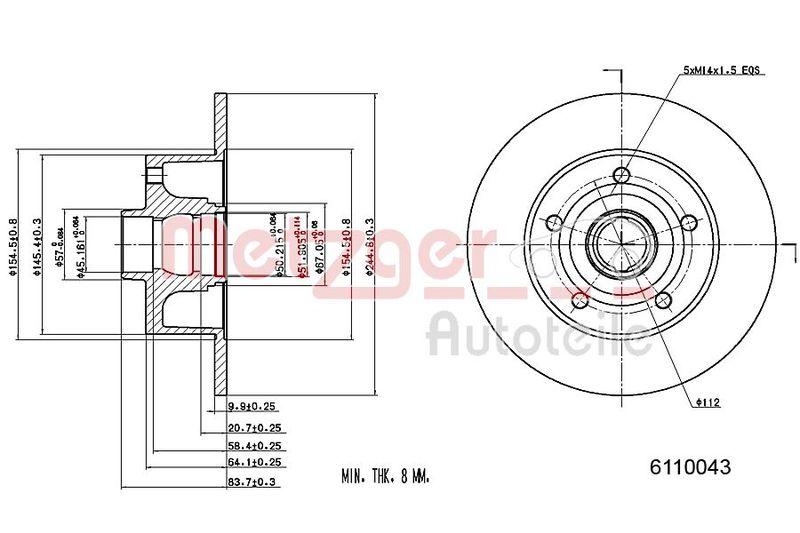 METZGER 6110043 Bremsscheibe Lack/Ks f&uuml;r AUDI HA