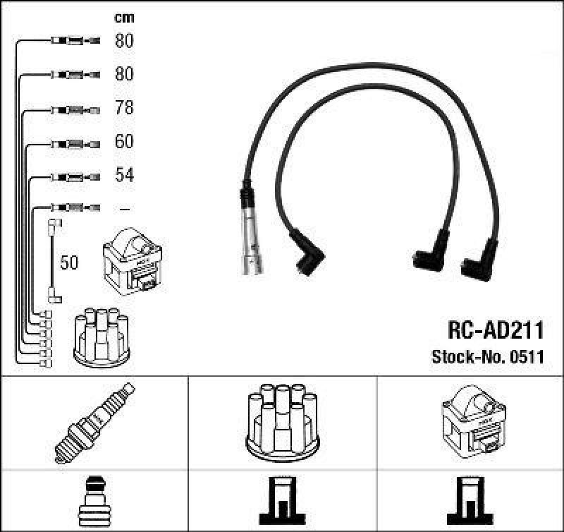 NGK 0511 Z&uuml;ndleitungssatz RC-AD211 |Z&uuml;ndkabel
