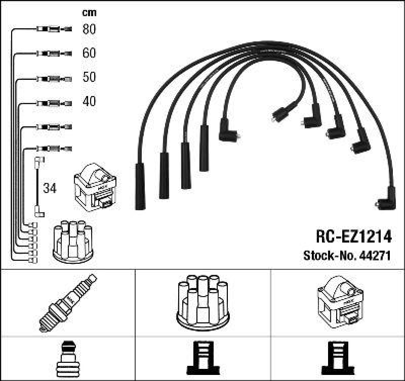 NGK 44271 Z&uuml;ndleitungssatz RC-EZ1214 |Z&uuml;ndkabel