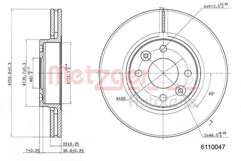 METZGER 6110047 Bremsscheibe Lack/Ks/Ms f&uuml;r NISSAN/RENAULT VA