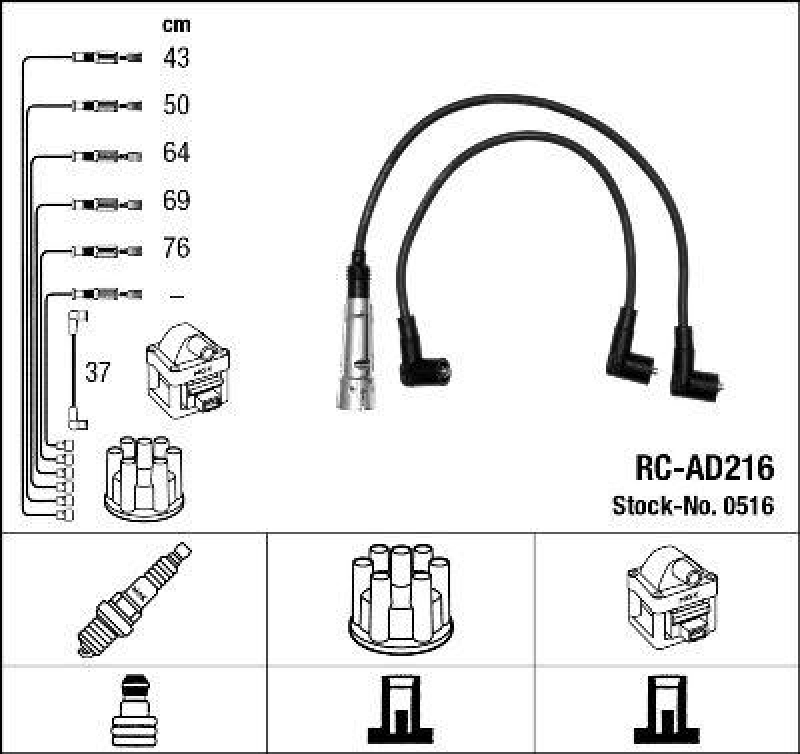NGK 0516 Z&uuml;ndleitungssatz RC-AD216 |Z&uuml;ndkabel