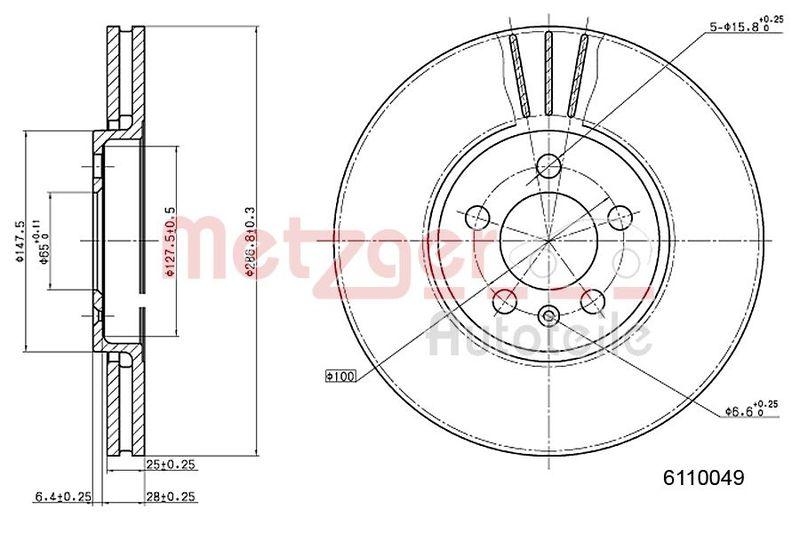 METZGER 6110049 Bremsscheibe Lack/Ks/Ms f&uuml;r AUDI/VW VA