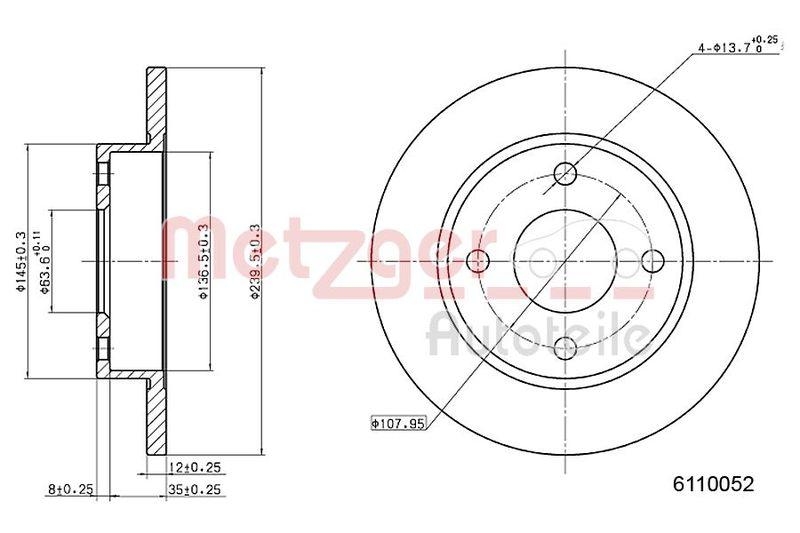 METZGER 6110052 Bremsscheibe Lack/Ks f&uuml;r FORD VA