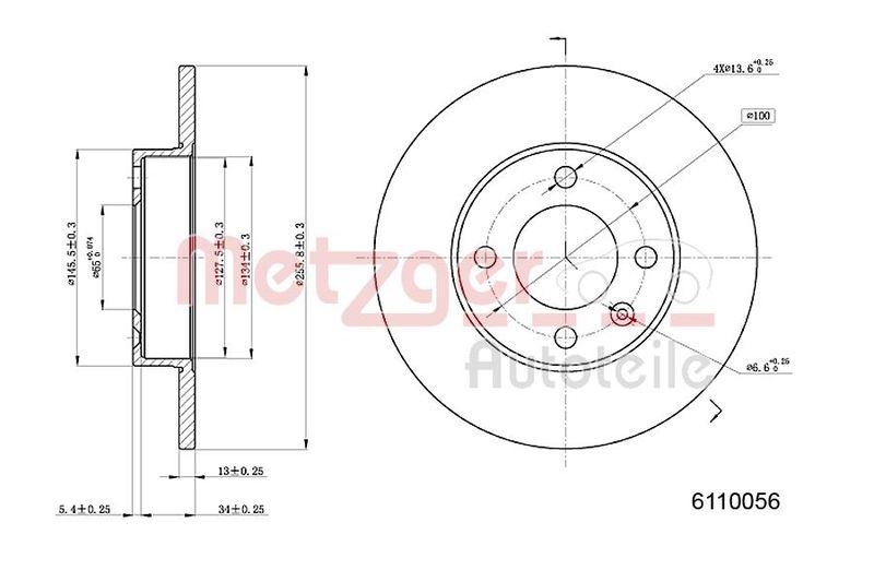 METZGER 6110056 Bremsscheibe Lack/Ks/Ms f&uuml;r SEAT/VW VA