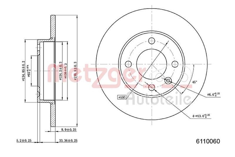 METZGER 6110060 Bremsscheibe Lack/Ks/Ms f&uuml;r AUDI/SEAT/VW VA