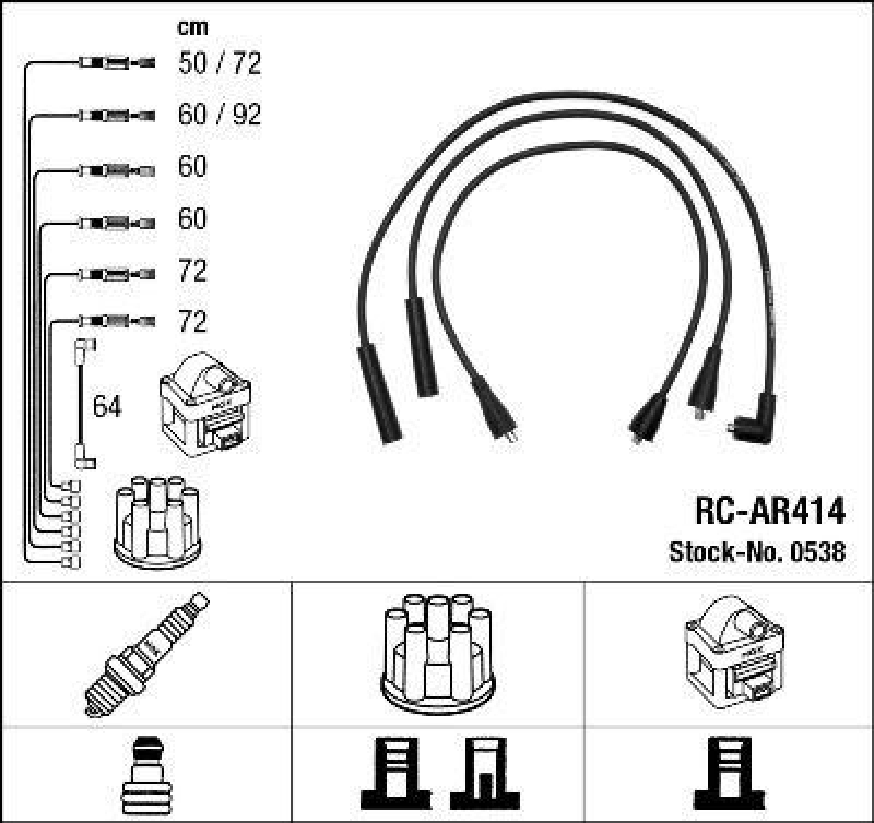 NGK 0538 Z&uuml;ndleitungssatz RC-AR414 |Z&uuml;ndkabel