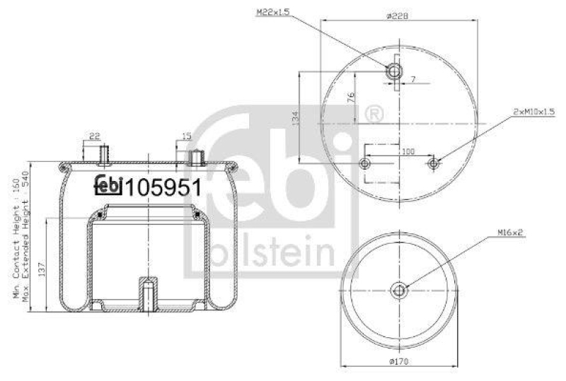 FEBI BILSTEIN 105951 Luftfederbalg mit Stahlkolben für DAF