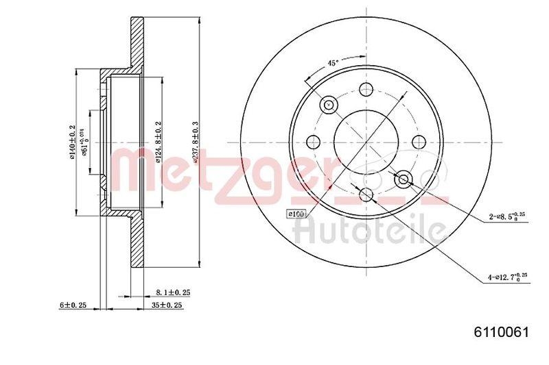 METZGER 6110061 Bremsscheibe Lack/Ks/Ms f&uuml;r RENAULT VA