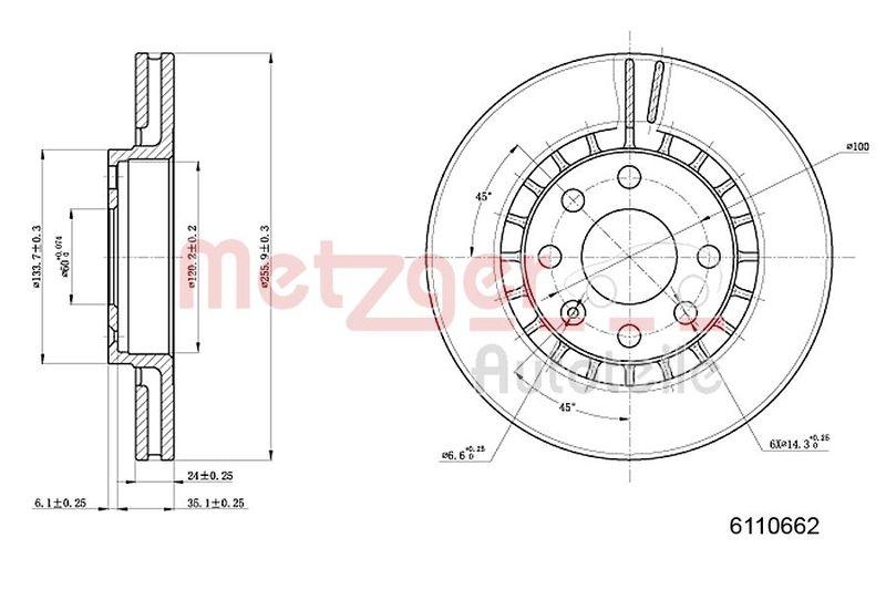 METZGER 6110062 Bremsscheibe Lack/Ks/Ms f&uuml;r OPEL VA
