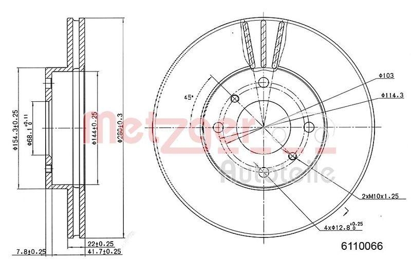 METZGER 6110066 Bremsscheibe Lack/Ks f&uuml;r NISSAN VA