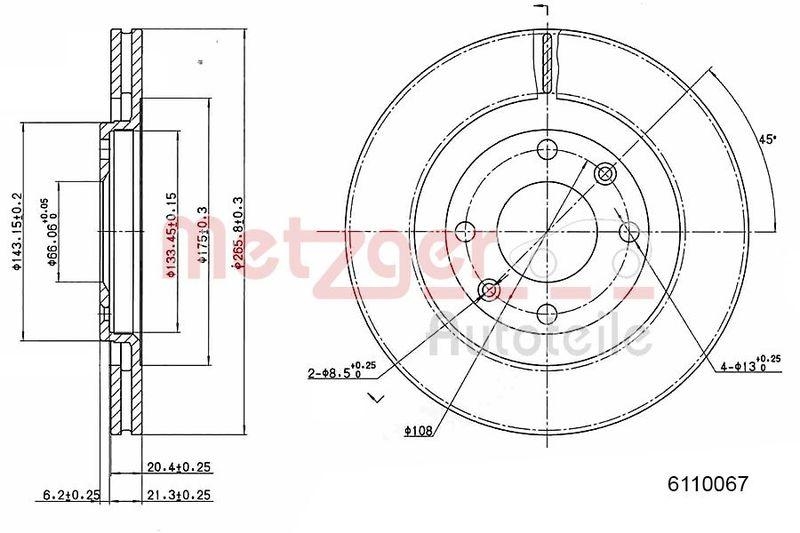METZGER 6110067 Bremsscheibe Lack/Ks/Ms f&uuml;r CITROEN/PEUGEOT VA
