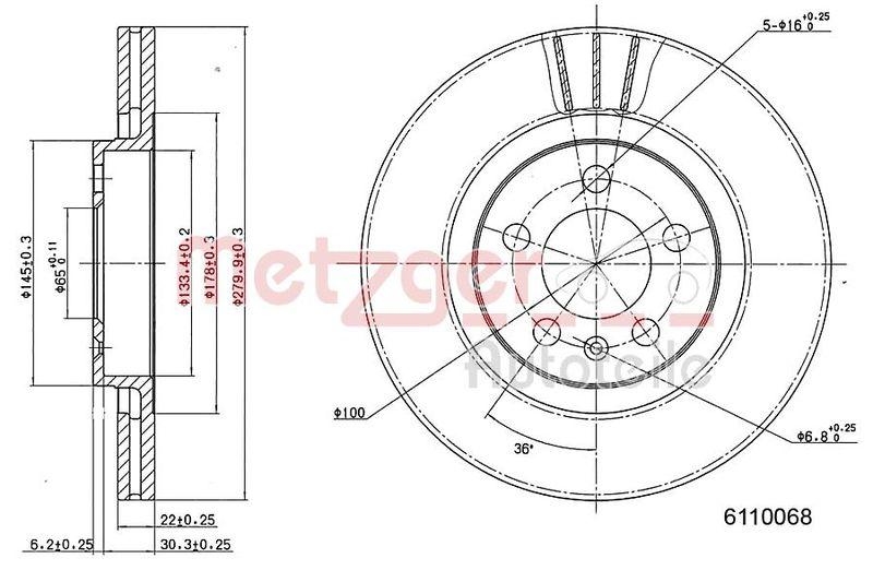 METZGER 6110068 Bremsscheibe Lack/Ks/Ms/Hc f&uuml;r AUDI/SEAT/VW VA