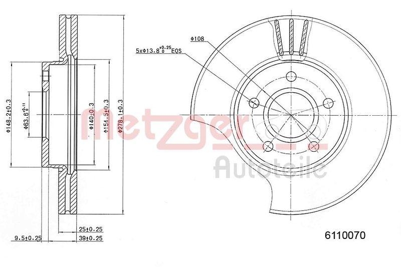 METZGER 6110070 Bremsscheibe Lack/Ks/Hc f&uuml;r FORD/VOLVO VA