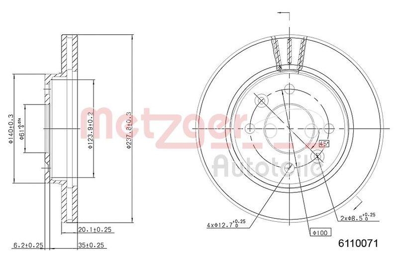 METZGER 6110071 Bremsscheibe Lack/Ks/Ms f&uuml;r RENAULT VA